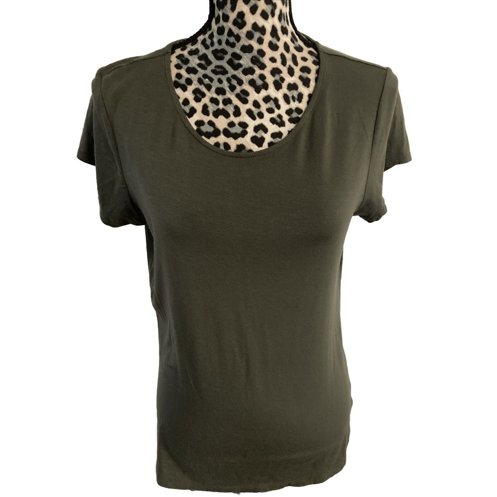 Tahari Top Blouse L Army Green MODAL Short Sleeve 27L X 19W Minimalist